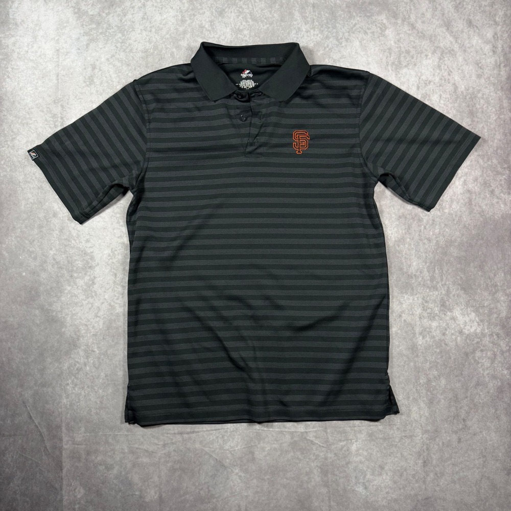 Majestic Mens San Francisco Giants MLB Polo Shirt Black Striped Large L